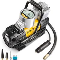 AstroAI Portable Air Compressor Pump, Digital Tire Inflator 12V DC Electric Gauge with Larger Air Flow 35L/Min, LED Light, Overheat Protection, Extra Nozzle Adaptors and Fuse, Yellow