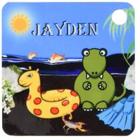 3dRose Jayden - Tyrannosaurus Rex at the Beach - Key Chains, 2.25 x 4.5 inches, set of 2 (kc_50040_1)