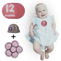 Baby Girl Milestone Stickers 12 Pack 1-12 Months| Monthly Stickers + Infant Tortoise Costume Outfit 0-6 Months| First Year Scrapbook Memory Registry |Newborn Christmas Photo Shots |Baby Shower Gift