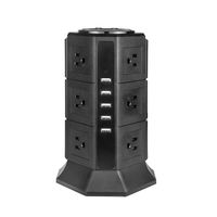 Power Strip 12 Outlets Surge Protector with 5 USB Ports 4.5A Charger Oteck 3 Layer Tower Power Socket Home and Office Desktop Multi Outlets 6.5ft Long Extension Cord Power Strip (Black)
