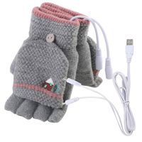 GBSELL Women Men USB Heated Mitten Full Half Finger Winter Warm Knit Laptop Hand Gloves (Gray)