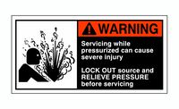 Brady 96173 Self Sticking Polyester Cema Safety Label , Orange/White On Black,  2 1/2" Height x 5" Width,  Legend "Servicing While Pressurized Can Cause Severe Injury Lockout Source And Relieve Pressure Before Servicing (W/Picto" (5 Labels per Package)