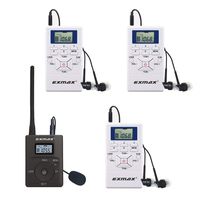 EXMAX 60-108MHz Portable DSP Stereo Wireless Headsets FM Radio Broadcast System for Tour Guide Teaching Meeting Training Travel Field Interpretation - 1 Transmitter and 3 Receivers White