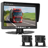 HD 720P Backup Camera and 7" Monitor Kit, 2 Cameras for School Bus/Trailer/RV/Truck/Pick up/Van Rear View Camera Single Power System IP68 Waterproof Night Vision Driving/Reversing Use