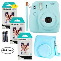 Fujifilm Instax Mini 9 Instant Camera (Ice Blue), 3X Twin Pack Instant Film (60 Sheets) and Fuji Groovy Case (Ice Blue) Bundle
