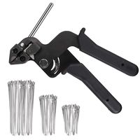 Proster Cable Tie Tool Set Stainless Steel Cable Tie Gun Adjustable Tensioning and Cutting Tool + 200pcs 304 Self-Locking Stainless Steel Cable Ties of sizes 4.6x150mm, 4.6x200mm, 4.6x300mm