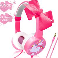 [NEW] Kids Headphones Girls Unicorn Toddler Earphones 85dB Volume Limiting Wired Adjustable On Ear Headphones 3.5mm Jack Bowknot Pink Headset for Girls Xmas Birthday Gift Airplane/Travel/ Phone/Tablet