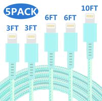 iPhone Charger Cables MFi Certified Sharllen iPhone Cords 5 Pack 3/3/6/6/10FT Nylon Braided Lightning Cable Fast USB Charging Cable Long Cord Compatible iPhone11/Xs/Max/XR/X/8/8P/7/6/5/iPad/iPod Green