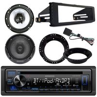 Kenwood KDCBT23 Bluetooth CD Stereo Audio Receiver - Bundle Combo with 2X Kenwood 6.5" Inch Black Coaxial Speakers W/Adapter Brackets + Radio Dash Kit for 1998-2013 Harley Motorcycle Bikes