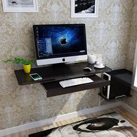 SjYsXm-Floating shelf Folding Table Wall Mount Laptop Desk Notebook Desk Study Table Wall Hanging Computer Table with Keyboard Tray and Mainframe (Color : F)