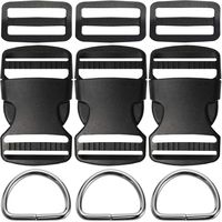 Craxoo Plastic Buckle Kit 1 1/2 Inch | Quick Side Release Dual Adjustable Replacement Clip with Slide & D-ring for Dog Collars, Webbing Strap and Backpack Repair | Black, 3 Sets