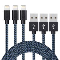 Liwin zbc-10-cable Lightning Cable 10' Long Nylon Braided USB Charger for iPhone 7/7 Plus/6/6 Plus/6S/6S Plus/SE/5S/5/iPad/iPod Nano 7 - Black and Blue - 3 Piece