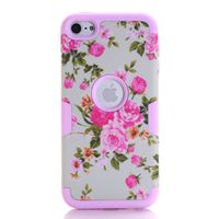 Rosepark iPod Touch 5 Case,iPod Touch 6 Case, (TM) [Flowers Pattern] 3-Piece Style Hybrid Shockproof Hard Case Cover for Apple iPod Touch 5 6th Generation(Pink),with Screen Protector+Stylus