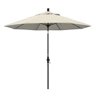 California Umbrella 9' Round Aluminum Pole Fiberglass Rib Market Umbrella, Crank Lift, Collar Tilt, Bronze Pole, Antique Beige Olefin