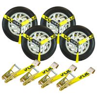 VULCAN Lasso Style Auto Tie Down with Flat Hooks - 2 Inch x 96 Inch, 4 Pack - Classic Yellow - 3,300 Pound Safe Working Load