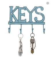 Key Holder "Keys" - Wall Mounted Western Key Holder | 4 Key Hooks | Decorative Cast Iron Key Rack | with Screws and Anchors - 6x8"- CA-1506-04 (Rustic Blue)