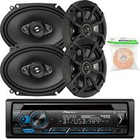 Pioneer DEH-S4200BT Single-DIN CD Player Bluetooth Receiver, 2 x Kicker 43CSC654 600W 6.5" Speakers, 2 x 6x8 4-Way 350W Max Coaxial Automotive Speakers (No Grills), Speaker Wire