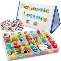 CHUCHIK ABC Magnetic Letters Set for Kids and Toddlers. Alphabet Lowercase and Uppercase Foam Magnets Toy with Easel White Board, 4 Pens and Eraser. 