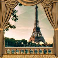 GladsBuy Evening Side Eiffel Tower View from Balcony 10' x 10' Computer Printed Photography Backdrop Balcony Landscape Theme Background ZJZ-037