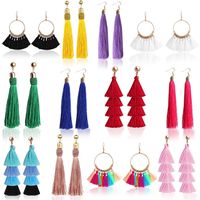 Outee 12 Pairs Tassel Earrings Layered Long Thread Ball Dangle Earrings Bohemian Tiered Tassel Drop Earrings Fashion Jewelry for Women Valentine Birthday Party Gifts