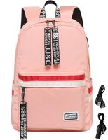 El-fmly Fashion Cute Backpack for Girl Teens Lightweight with USB Charging Port Headphone Waterproof Zipper Pink Bag