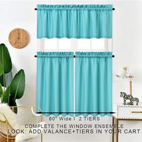 IDEALHOUSE Window Curtains and Valance Set for Bathroom Kitchen Waffle Weave Fabric Rod Pocket Short Small Turquoise Bathroom Cafe Window Curtains (60" x 15" Valance, 2 Set of 30 x 36" Tiers)