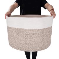 MINTWOOD Design XXXL Extra Large 22" X 22" X 14" Decorative Woven Cotton Rope Basket, Laundry Basket, Blanket Basket, Baby & Dog Toy Storage Baskets & Bin, Kid Laundry Hamper - Natural/Heathered Cream
