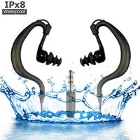 MIUSUK Waterproof Swimming Headphones with Removable Watertight Earbuds Tips 360Degree Ear-Hook 3.5mm Jack Companion for iPod,Waterproof MP3 MP4 Player and Waterproof Phone Bags (Black no MIC)