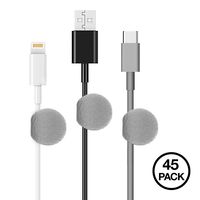 Wrap-It Storage Cable Clams - 1" Gray (45-Pack) - Hook and Loop Cable Holder Cord Management Cable Clips Organizers for Holding Cords and Wire in Place