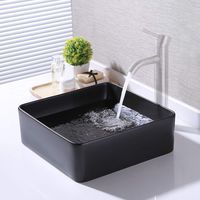 KES Bathroom Vessel Sink 14 Inch Above Counter Square Matte Black Ceramic Countertop Sink for Cabinet Lavatory Vanity, BVS122-BK