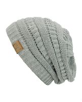 Trendy Warm Chunky Soft Stretch Cable Knit Beanie Skully, Nat Gray