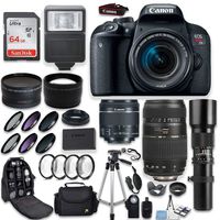Canon EOS Rebel T7i DSLR Camera + Canon EF-S 18-55mm + Tamron 70-300mm & 500mm Telephoto Lens + Wide Angle & Telephoto Lens + Macro Filter Kit + 64GB Memory + Accessory Kit Special