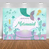 Sensfun 7x5FT Vinyl Mermaid 1st Birthday Party Backdrops Customized Glitter Gold Aqua Mermaid Background Banner Baby Girl Photo Studio Props