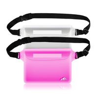 HEETA 2-Pack Waterproof Pouch with Waist Strap, Transparent Screen Touchable Dry Bag with Adjustable Belt for Phone Valuables for Swimming Snorkeling Boating Fishing Kayaking (White & Pink, L)