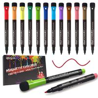 ZSCM 12 Colors Magnetic Fine Tip Dry Erase Markers with Erasers, Low Odor Fine Point Erasable Whiteboard Marker Pen for Classroom Work Office Supplies (12 Colors)