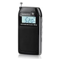 Retekess PR12 Mini AM FM Radio with Speaker Rechargeable Portable Transistor Walkman Pocket DSP MP3 Player Support TF Card Earphone(Black)