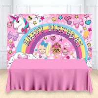 HUAYI 7x5ft sweet 16 pink party backdrop glitter happy birthday banner color happy unicorn photo booth Studio Props Dessert Table Banner Party Supplies
