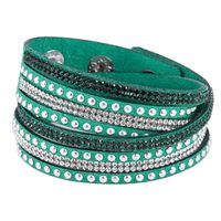 smallwoodi Bangle Bracelet,Women Faux Leather Shiny Hot Fix Rhinestone Inlaid DIY Multilayer Bracelet Jewelry Christmas Gift for Men for Women Dark Green