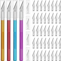 4 Pieces Craft Knife Hobby Knife with 40 Pieces Stainless Steel Blades Kit for Cutting Carving Scrapbooking Art Creation (Color Set 2)