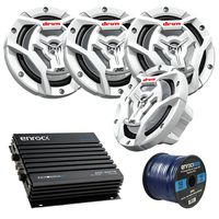 Marine Speaker And Amp Package: 4x JVC CS-DR6201MW 300-Watt 6.5" 2-Way Coaxial Speakers Bundle Combo With Enrock 400-Watt 4-Channel Black Waterproof Bluetooth Amplifier + 50Ft 16g Speaker Wire
