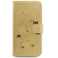 IKASEFU Stylish Pretty Gold Flower Butterfly Pattern Pu Leather Wallet Card Slots Flip Case Cover Compatible with Samsung Galaxy Core Prime G360-Gold Flower,Gold