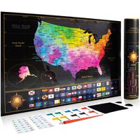 Premium Scratch Off Map of The United States - Watercolor USA Travel Scratch Map with All States Capitals, Flags and Accessories Included - 11 x 17" Unique & Detailed Design - Deluxe GlFT Package
