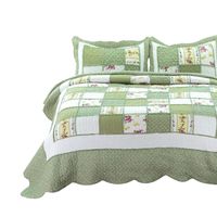 Bedsure 3-Piece Printed Quilt Set King Size (106x96 inches), Green Ruffle, Lightweight Coverlet Design for Spring and Summer, 1 Quilt and 2 Pillow Shams