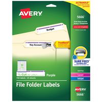 Avery Purple File Folder Labels for Laser and Inkjet Printers with TrueBlock Technology, 2/3 inches x 3-7/16 inches, Pack of 750 (5666)
