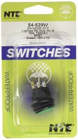 NTE Electronics 54-529W Waterproof Round Illuminated Rocker Switch, SPST Circuit, ON-None-Off Action, Nylon Green LED Actuator, 0.187" Quick Connect Terminals, 16 Amp, 125V