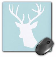 3dRose 8 x 8 x 0.25 Inches White Deer Head Silhouette on Mint Blue Stag Antlers Stylish Modern Pastel Turquoise Teal Aqua Mouse Pad (mp_155672_1)