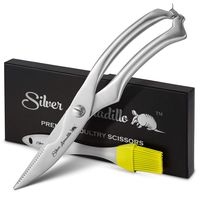 Heavy Duty Stainless Steel Poultry Shears For Bone, Chicken, Meat, Fish, Seafood, Vegetables. Premium Spring Loaded Food Scissors. All metal Kitchen Shears. Bonus Silicone Brush.
