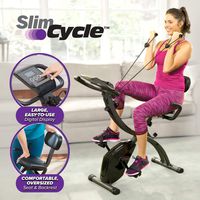 As Seen On TV Slim Cycle 2-in-1 Stationary Bike - Folding Indoor Exercise Bike with Arm Resistance Bands and Heart Monitor - Perfect Home Exercise Machine for Cardio