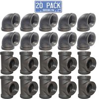 20 Pack Brooklyn Pipe 1/2" Pipe Fittings (10 Pipe Elbows, 10 Pipe Tees) | 1/2 Inch Cast Iron Pipe Fittings, Tee and Elbow Fit for Steampunk Shelf and Retro Furniture Project