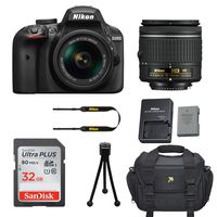 Nikon D3400 DSLR Camera with Nikon AF-P DX 18-55mm f/3.5-5.6G VR Lens + 32GB Memory Card + Camera Carrying Bag + Tripod (Renewed)
